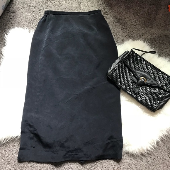 Vintage Dresses & Skirts - Vintage Josephine Chaus 100% silk navy maxi skirt